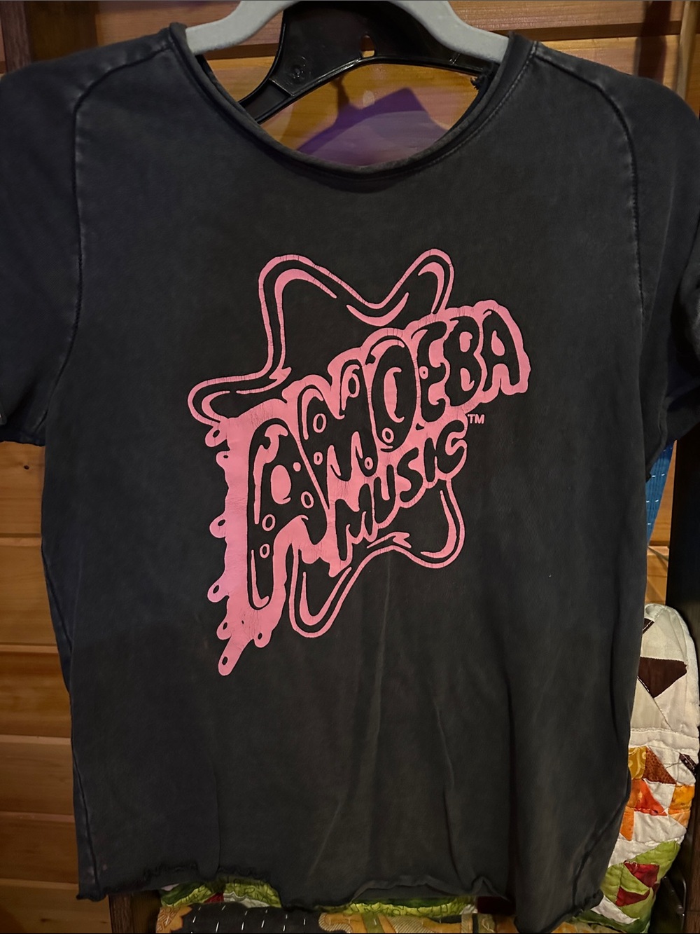 We The Free Black Tee with Pink Amoeba Music Graphic